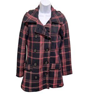 Billabong Plaid Button Front Pea Coat Size S Preppy Dark Academia Vibe